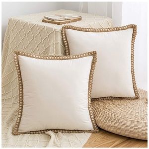 Set Of 2 Throw Pillows Cover Velvet Soft Beige